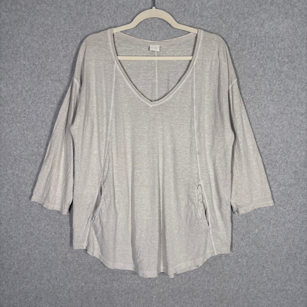 Poetry Hemp Cotton Top 12 Cream Pocketed Slub Knit Tunic Lagenlook Artsy Neutral